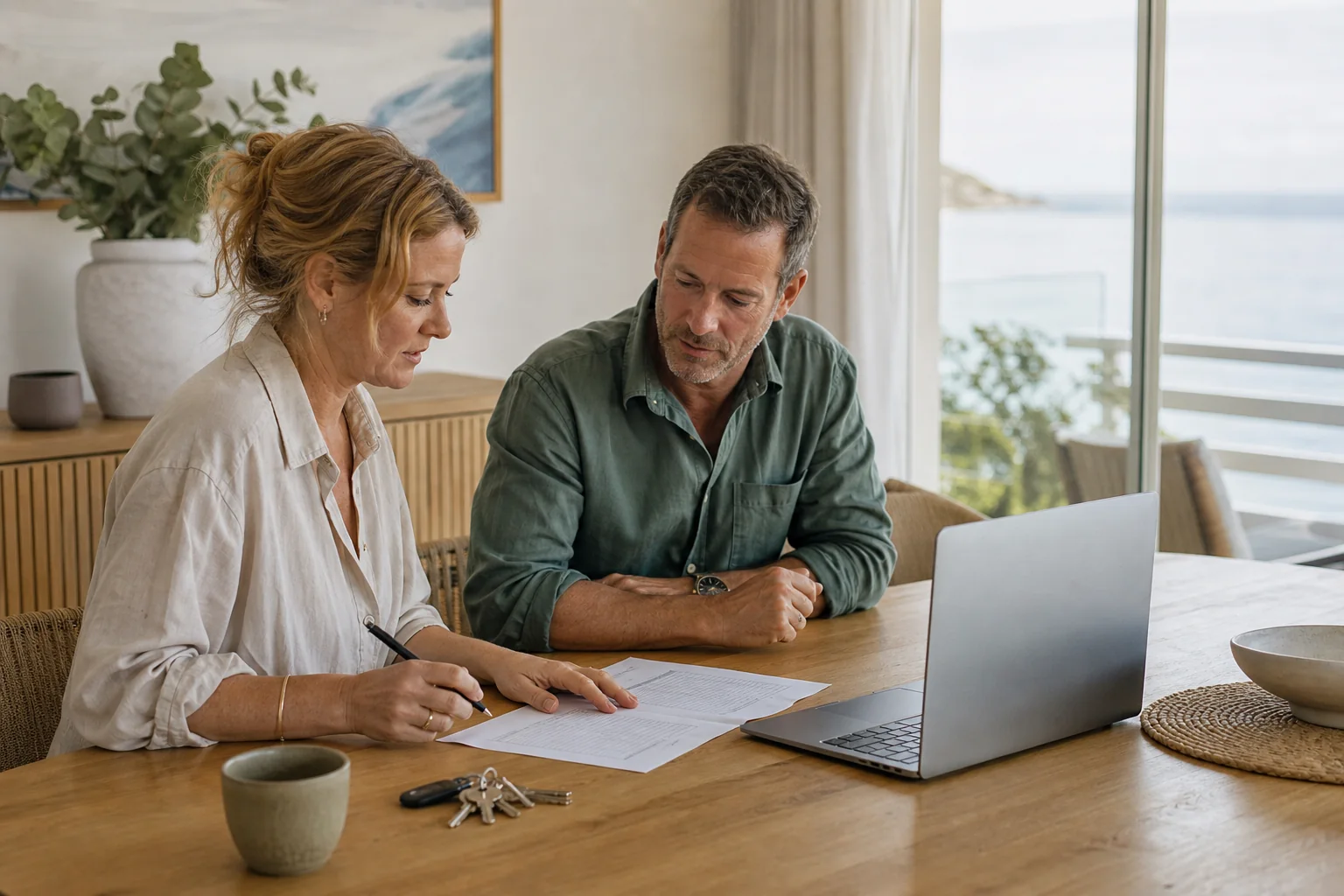 Two accommodation operators reviewing a property plan together